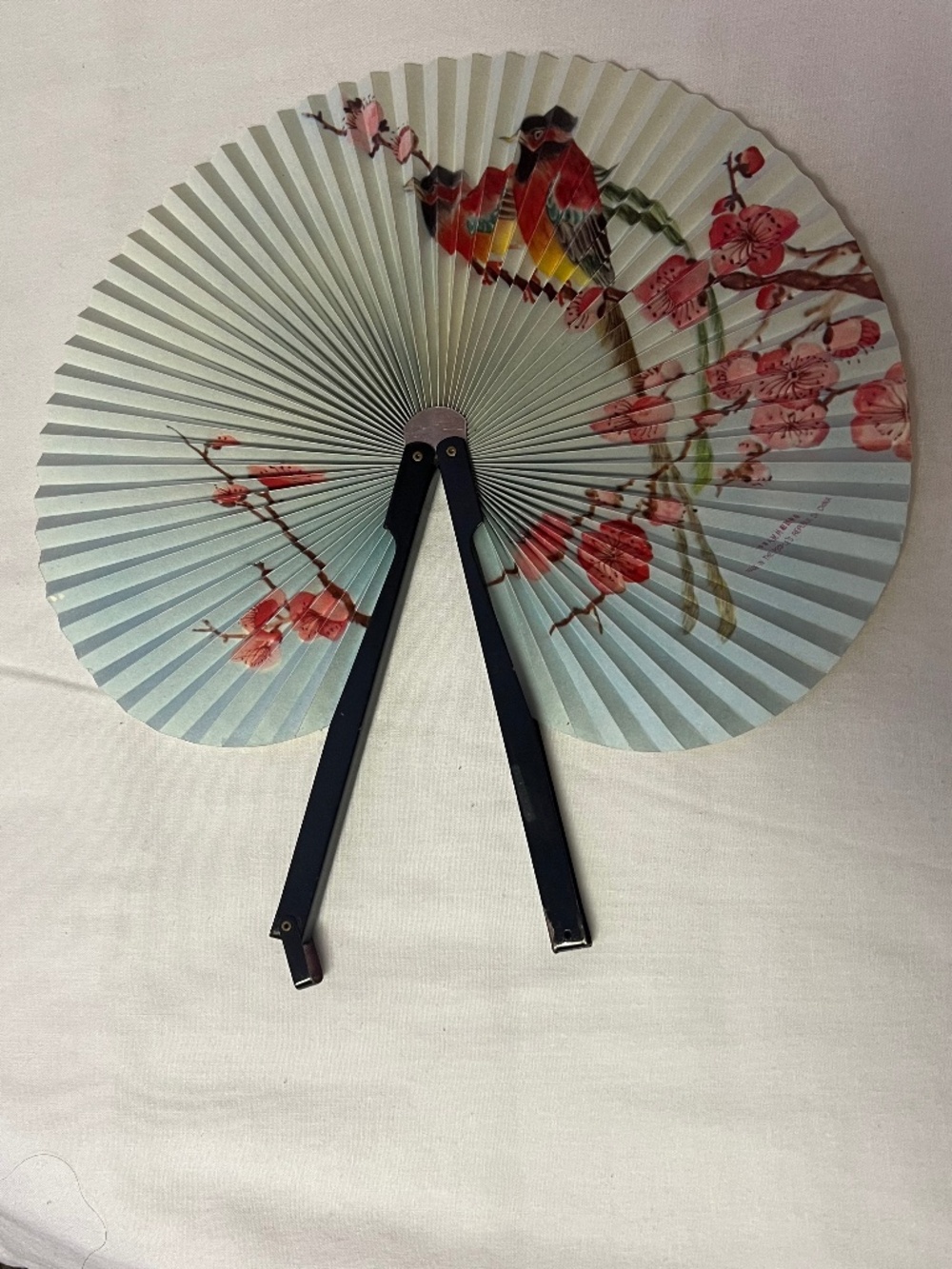 Vintage Chinese Folding Circle Fan Birds Cherry Blossom Asian Paper Hand Fan